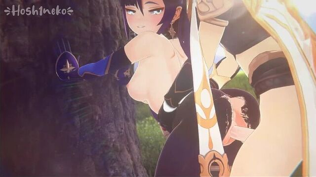 Хентай аниме порно видео с секси тян Мона с игры Геншин Импакт / genshin impact hentai sex fuck Mona