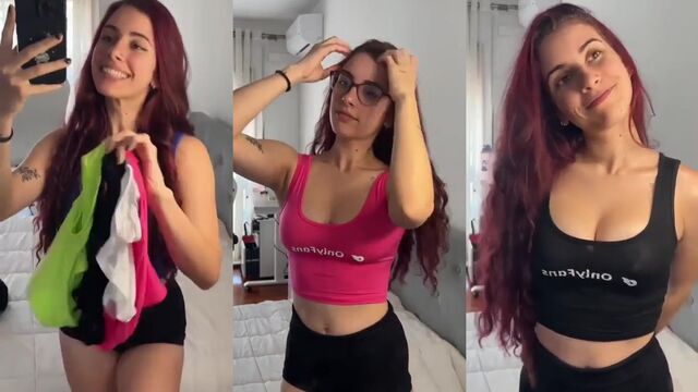 Brazilian beauty Catarina shows off her big boobs and white pussy