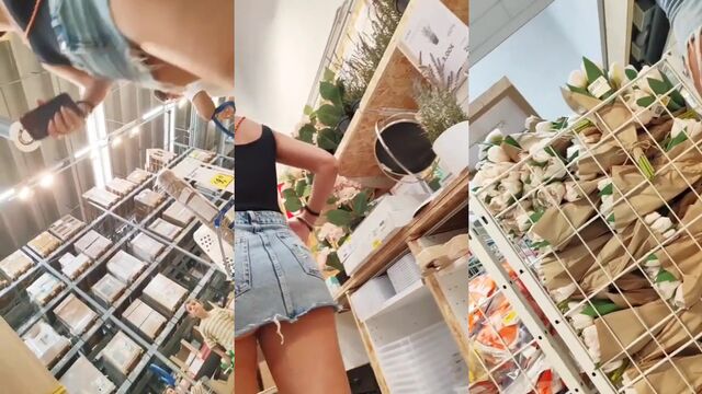 A hidden camera captured the hot MILF exposing her ass in the supermarket