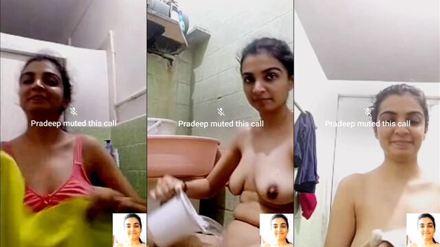 Slutty indian housewife stripping and bathing nude on webcam