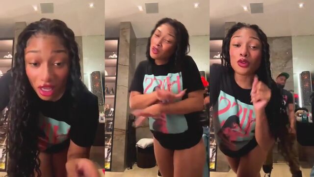 Megan Thee Stallion and Glorilla twerking their phat booty