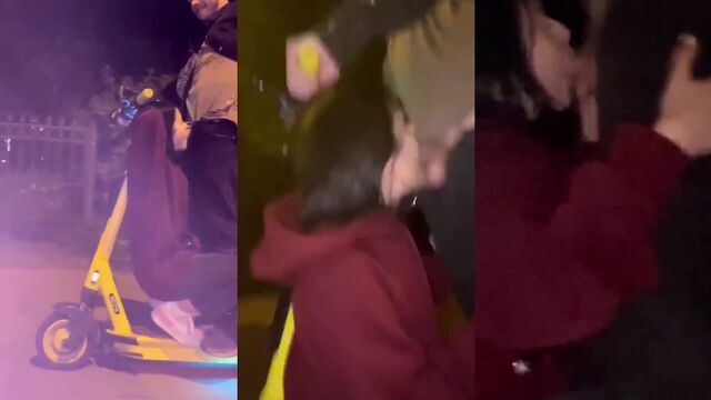 Public exhibitionist sex with a blowjob on an electric scooter