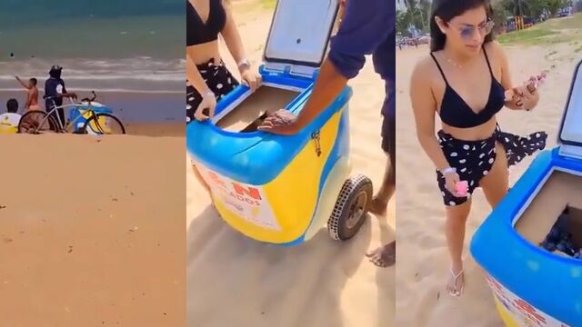 A gostosa Brasileira Luana Kazaki mostrando o seu bucetão na praia