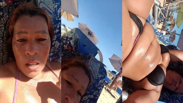 Hot mature Dinha shows her big ass in thong bikini