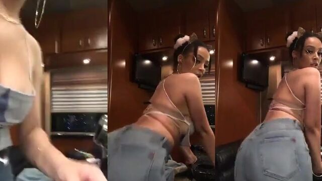 Chubby ebony dances to Doja Cat in lacy panties