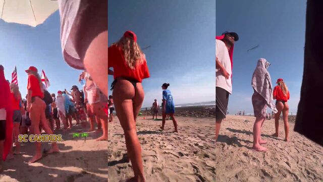 Juicy ass beach walk with a hot bikini-clad teen