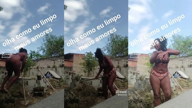 A very nice young woman has a great time sitting on the rabão