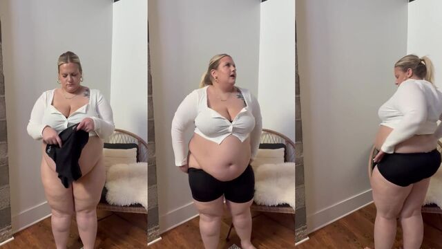 Fat belly feedee gets clapped after a big meal