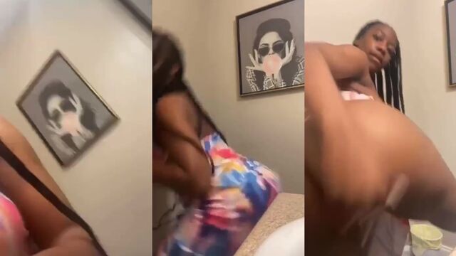 Ebony teen with phat ass twerks on the kitchen sink