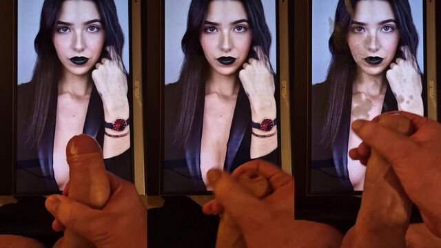 A man made a cum tribute to the sexy girl with ASMR glow