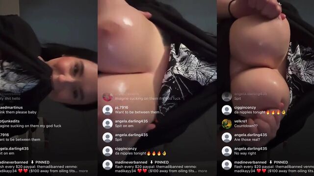 Curvy girl masturbates and shows her body on IG Live