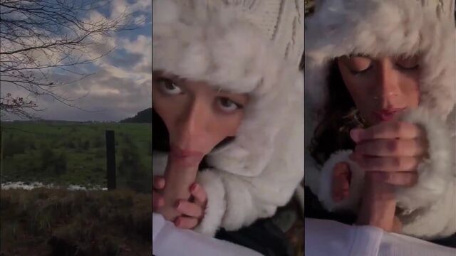 A cute slut gets fucked outdoors and receives a cumshot on her face