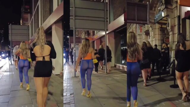 A sexy blonde girl shows her big ass in a thong