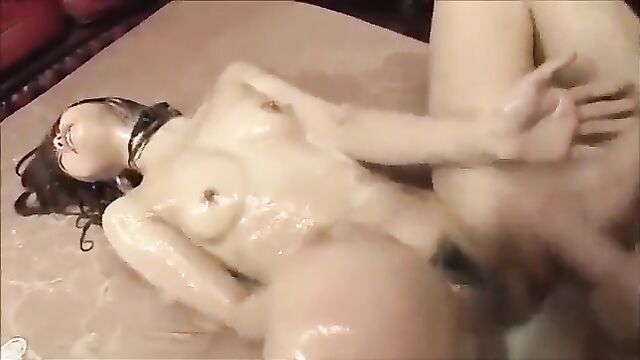 Asian sluts get their pussy filled with fake cum