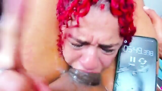 Busty cock slut gets her throat filled with cum after gagging