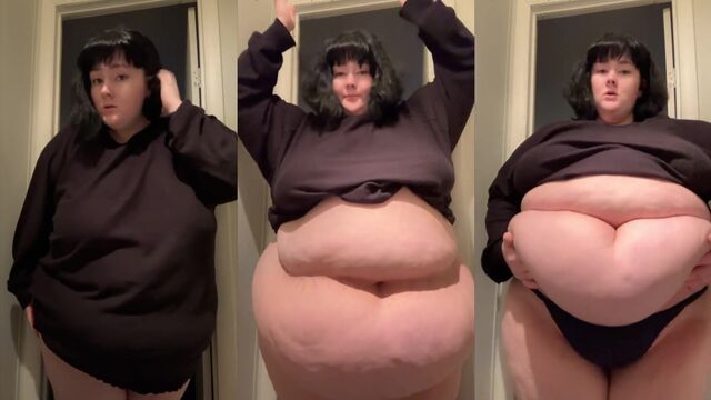 Ssbbw feedee gets her huge belly lotioned and played with
