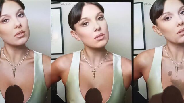 Millie Bobby Brown receives a messy cumshot tribute on her face