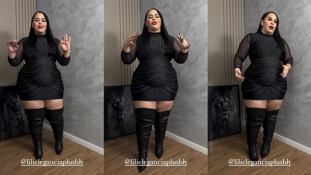 Plus-size Latina babe shows off her big ass in sexy dresses