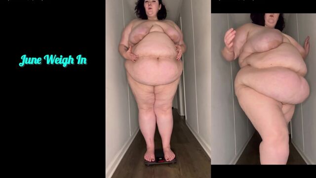 Huge belly SSBBW gets fed and stuffed on camera