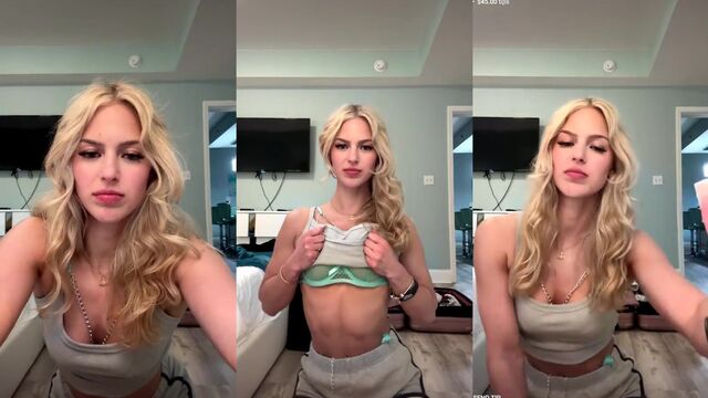 The stunning blonde plays with her pussy and big tits while taking cumshots