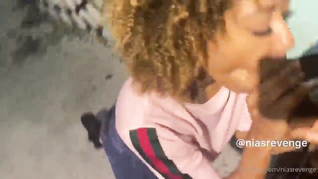 Ebony teen demonstrates her deepthroat blowjob skills