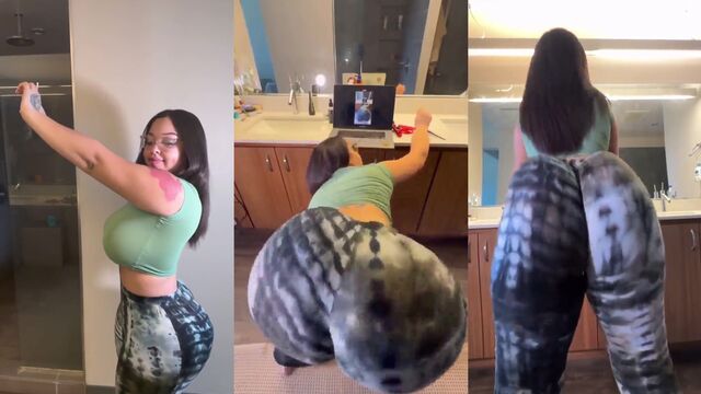 Lightskin ebony beauty shows off her oily twerking skills
