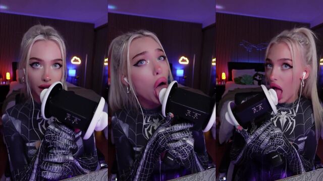 Ahegao ASMR ear licking roleplay with sexy Spider-Girl cosplay inspiration