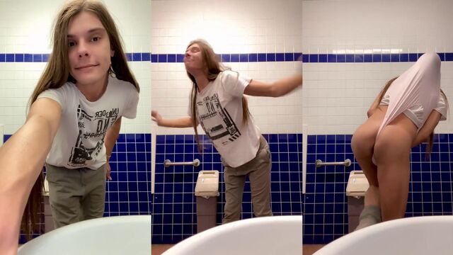 Femboy gets humiliated with a wedgie in the changing room, exposed and pantsed