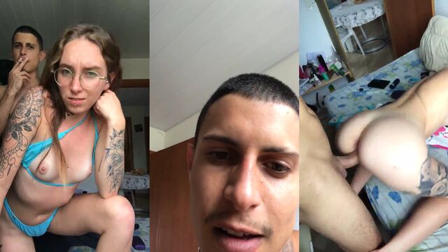 A young couple enjoying intimate moments on camera in a passionate live session