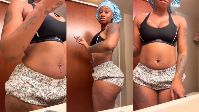 Twerking with a thick and juicy black ass on camera