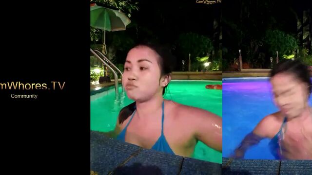 Bella Nasty pees in the pool and gets wet with cum floating out