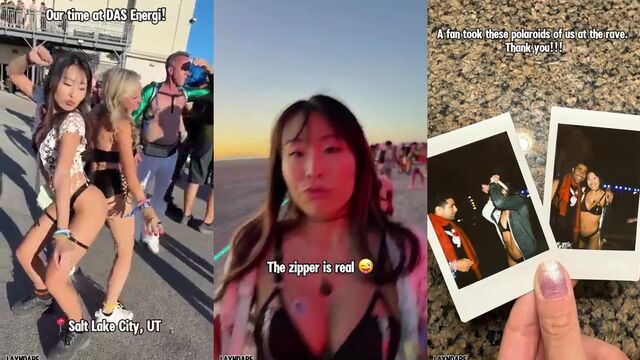 The couple Lay and Alina are having fun on the public beach