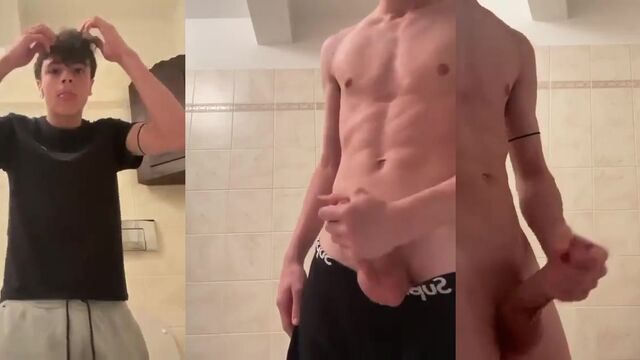 Hot Italian twink enjoys jerking his cock and showing it off