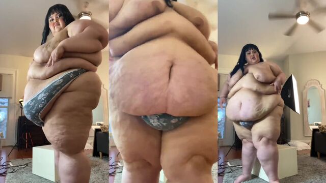 SSBBW Ivy Davenport shows off her belly in a tight micro bikini