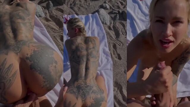 German beauty gets fucked on the public beach