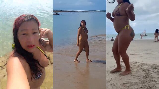 Hot mature woman shows off her body in a pink bikini on YouTube