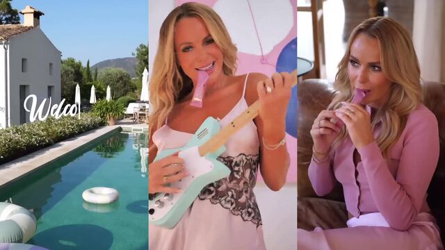 Amanda Holden shows off her amazing body while wearing a bikini and heels