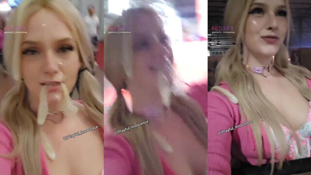 Blonde bi-sexual slut gets her cum slut hole filled with sticky sperm in public walk