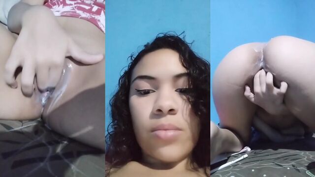 A safada gostosa stays on her back and receives a lot of pleasure
