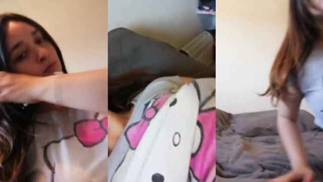 A fat Chilean woman masturbates with her fingers and huge tits