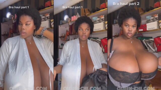 Ebony BBW ChiomaLovv shows off her big boobs while stripping