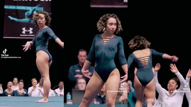 A beautiful gymnastic girl demonstrates her amazing flexible body through dance