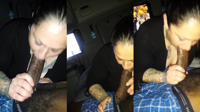 Snowbunny gets a big black cock in her mouth and pussy