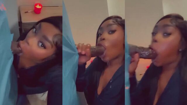 The girl has a great success with the guy using her neck