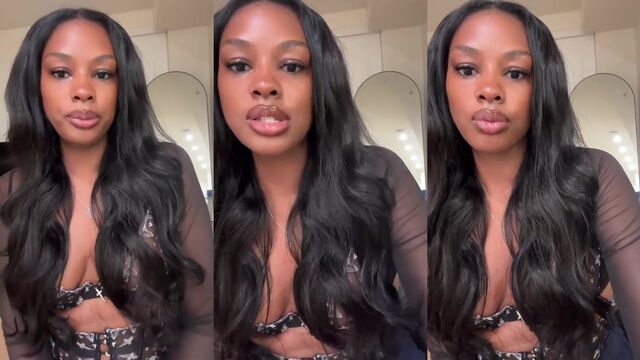 Braless ebony beauty flashing big nipple on TikTok live stream