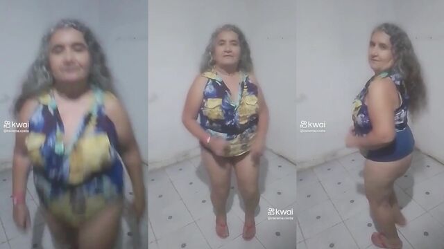 The shameless granny is showing off her old and fat hole online