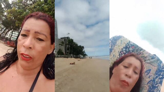 Hot mature woman shows off big ass in thong bikini