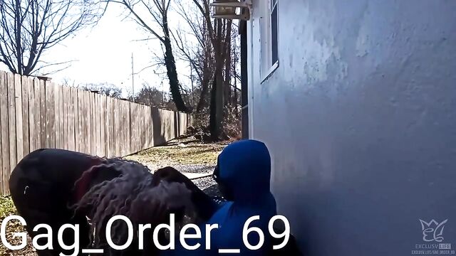 A crackhead gets a mouthful of cum from a thick BBC in a bando backyard
