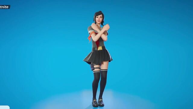 School girl dances with sexy hair in black skirt
