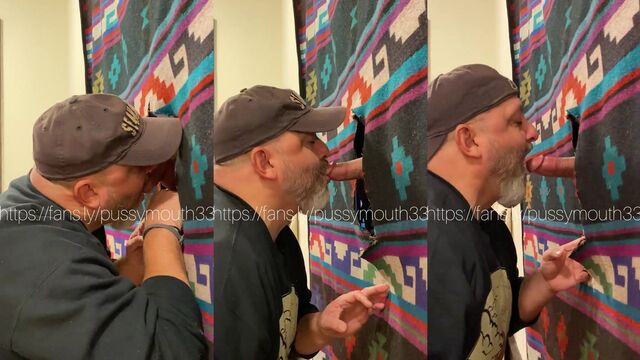 A cock sucker is sucking a big cock through a gloryhole in Minnesota